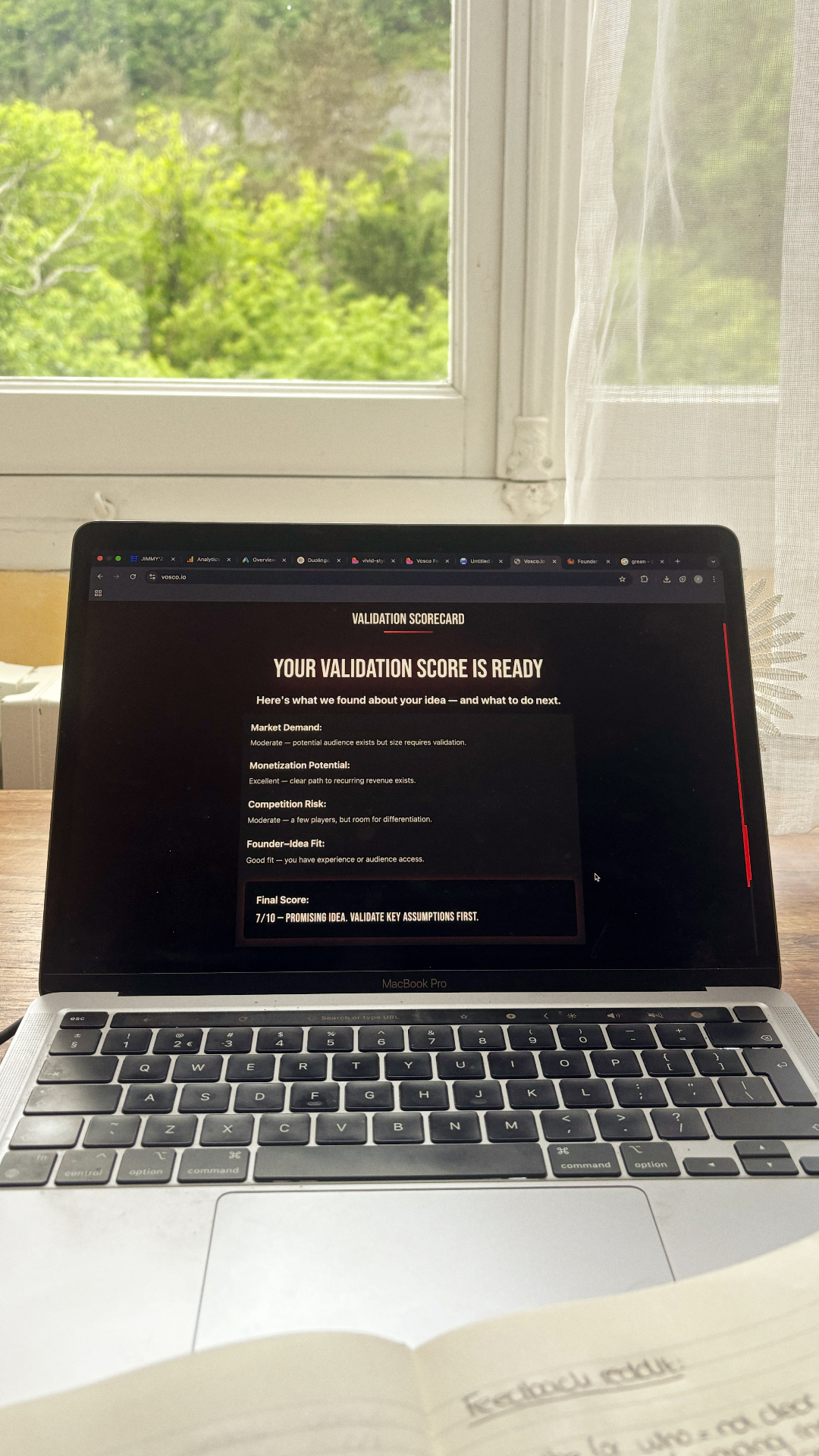 VosCo validation scorecard interface on laptop